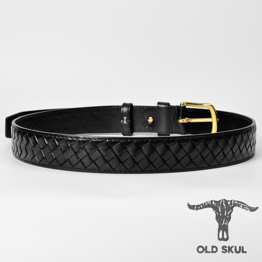 Dây thắt lưng da đan kết bản 38mm Old Skul, khóa đồng thau, phong cách vintage DL262