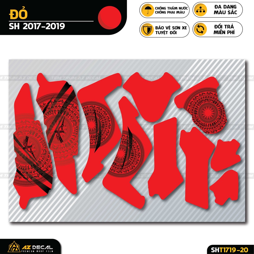 Tem Trùm SH Thiết Kế Trống Đồng | SHT-20 | Decal Dán Xe SH 2017 - 2019 - 2020 - 2021 - 2022 Chống Nước, Bền Màu