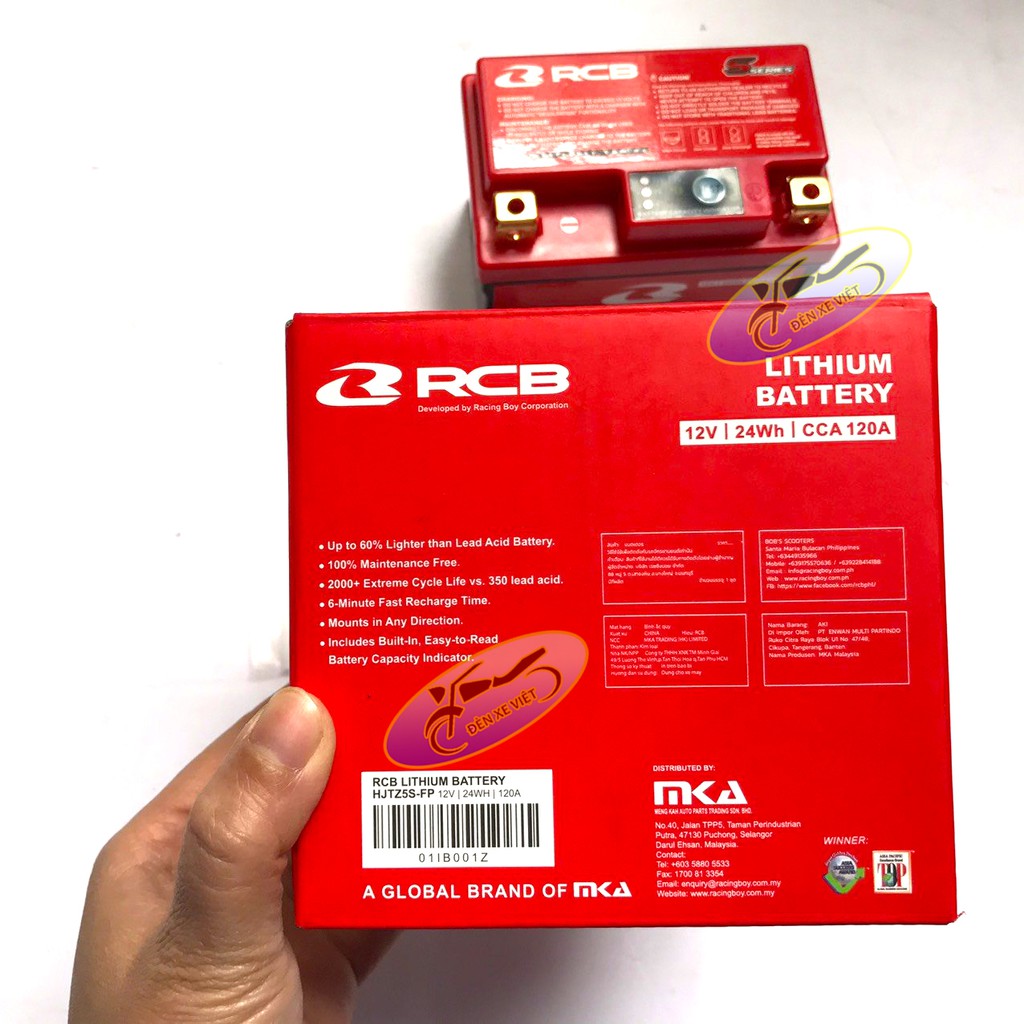 [CÓ VIDEO - CHÍNH HÃNG] 1 BÌNH PIN ẮC QUY RCB LITHIUM SERIES S CHÍNH HÃNG - BẢO HÀNH 1 NĂM - ĐÈN XE VIỆT