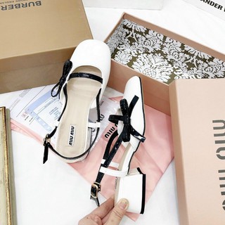 sandal trắng phối nơ quai đen