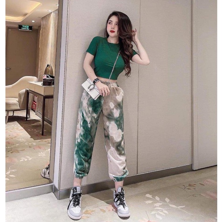 Set Croptop Loang Thể  Thao Cộc Tay Mix Quần Boom Thụng Siêu Cá Tính | BigBuy360 - bigbuy360.vn