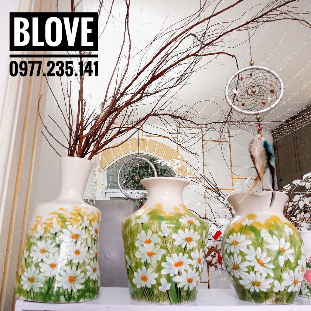 Quà tặng cao cấp,Bình hoa cúc vẽ tay thủ công , Gốm sứ bát tràng tráng men lạnh, Trang trí nhà cửa,decor