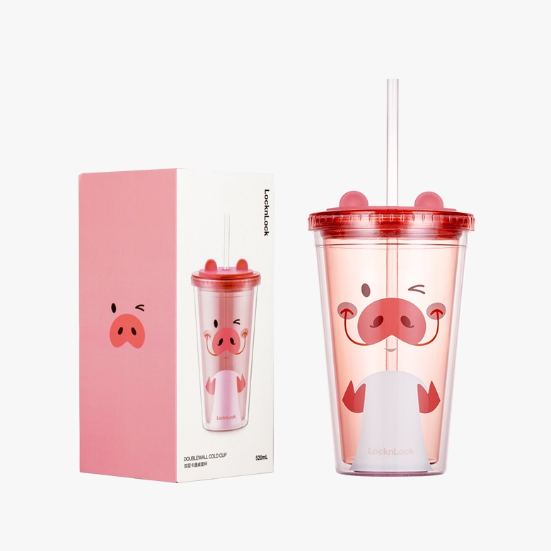 Ly nhựa 2 lớp Animal LocknLock [Lock&amp;Lock] Double Wall Cold Cup 520ml HAP511 - HAP512