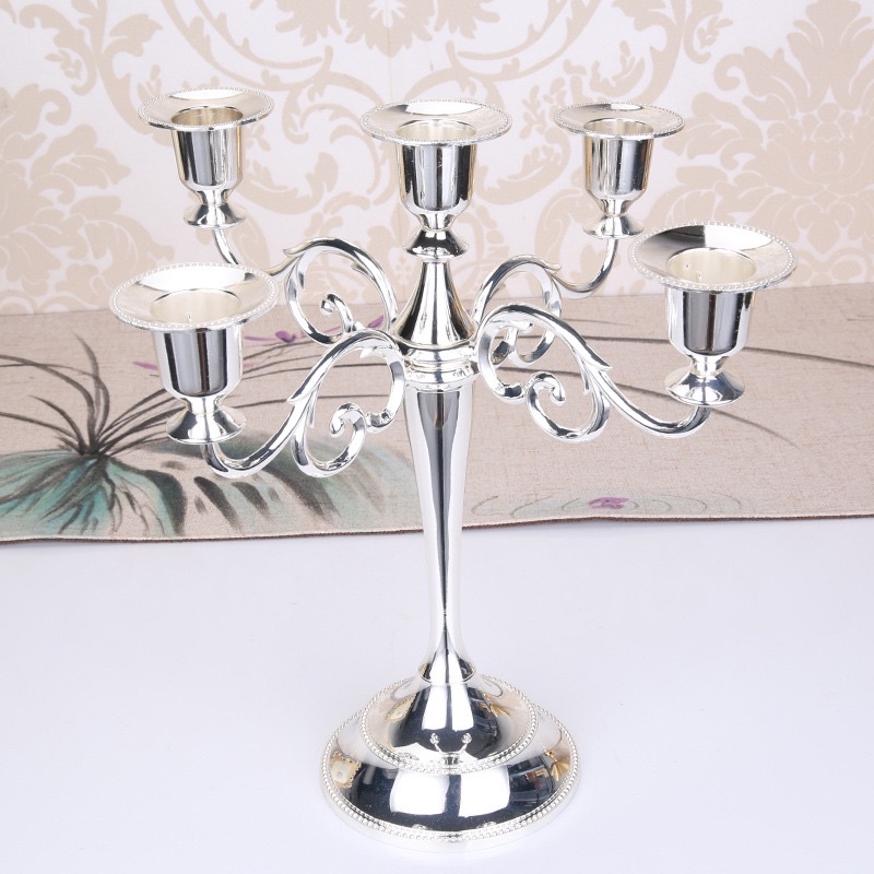 Chân Nến trơn 3 tay , Chân nến 5 tay kim loại mầu vàng và mầu bạc trang trí Huydecor