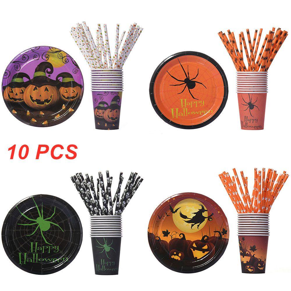 CONOPERY Set 10 Đĩa Giấy Họa Tiết Halloween