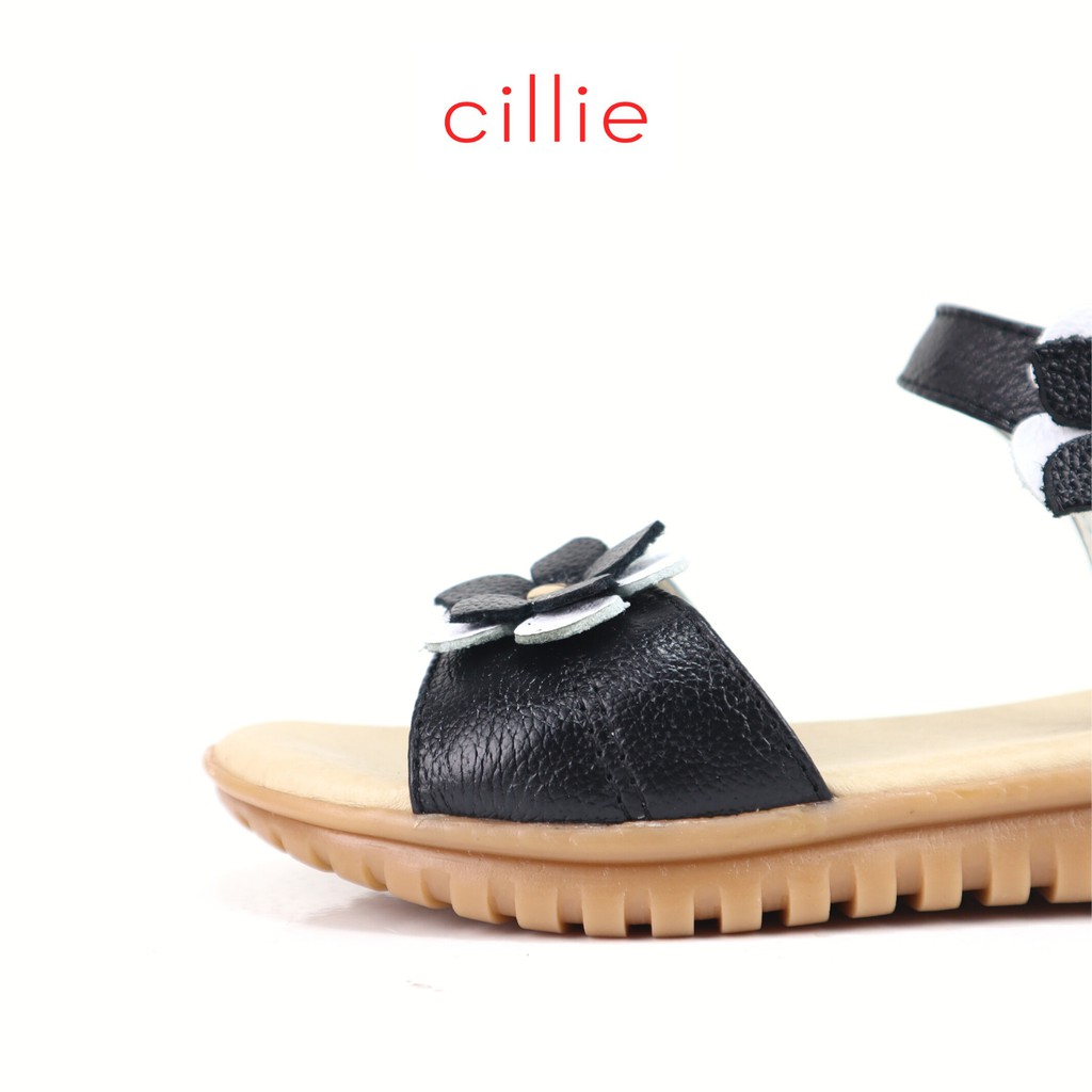 Giày sandal bé gái quai ngang basic phối nơ dễ thương da thật êm mềm đi học đi chơi Cillie 1159