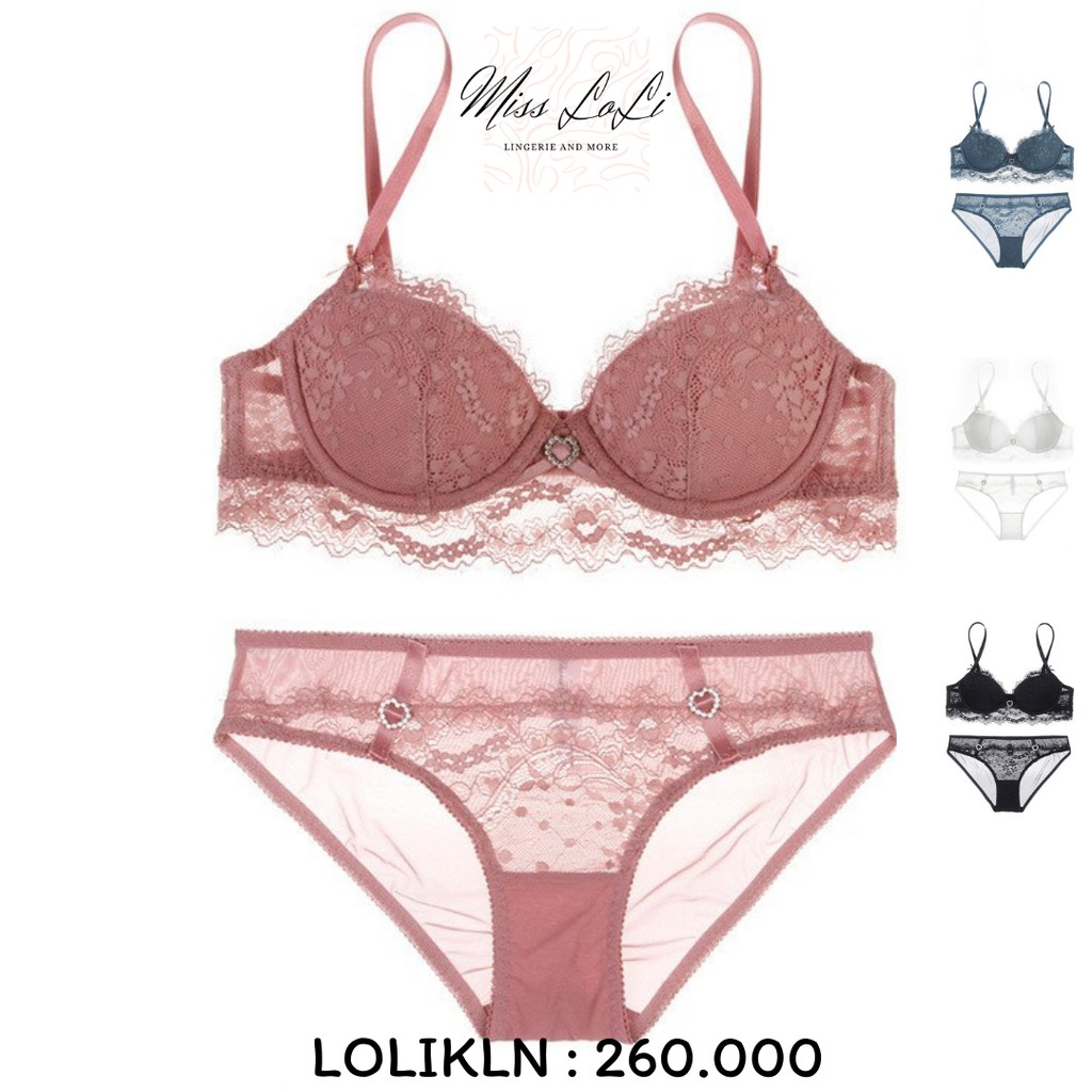Set đồ lót nữ LOLIKLN ren, áo lót quả ngang gắn đá tim gợi cảm, bra mút mỏng có gọng cao cấp