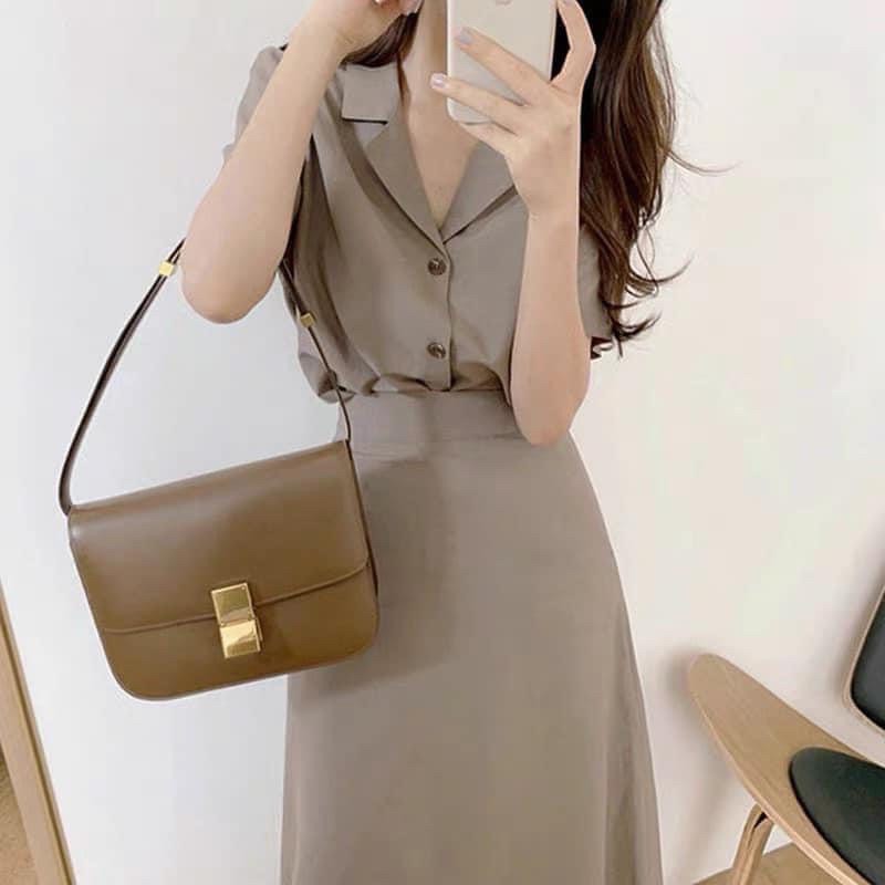 SET ÁO CỔ VEST VÁY CHỮ A HÀN QUỐC VINTAGE