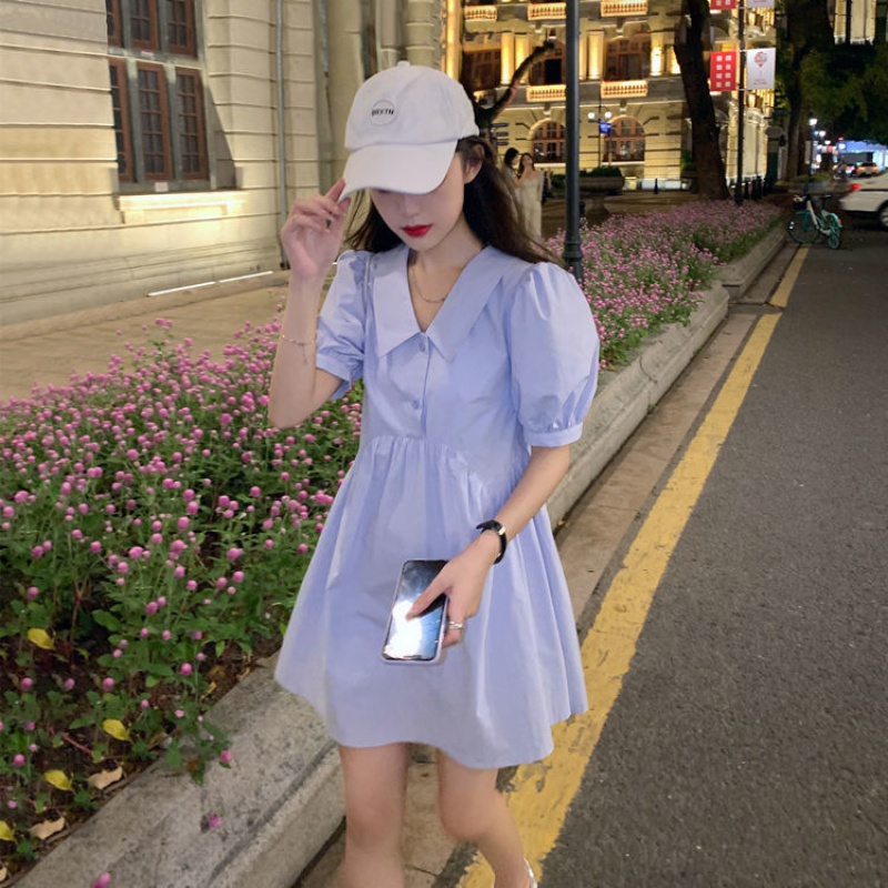 Váy babydoll đầm thiết kế Đầm Tay Ngắn Phồng Cổ Bẻ Phong Cách Mới Thời Trang Mùa Hè 2022
