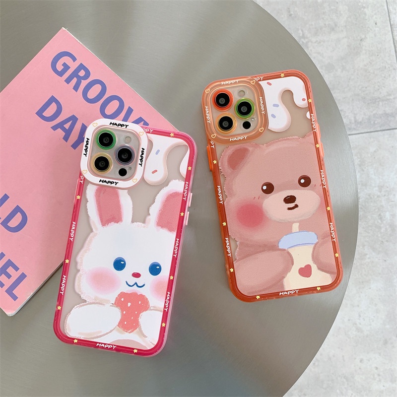 Ốp Điện Thoại Silicone In Hình Thỏ Hồng Đáng Yêu Cho IPhone 11 12 13 Pro Max X Xs Xr Max 7 8plus