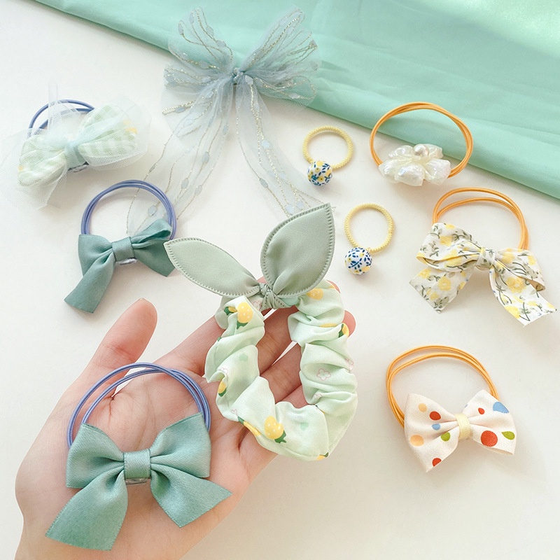 Túi 10 dây cột tóc cho bé gái/nơ buộc tóc tiểu thư phong cách Hàn quốc màu pastel siêu xinh