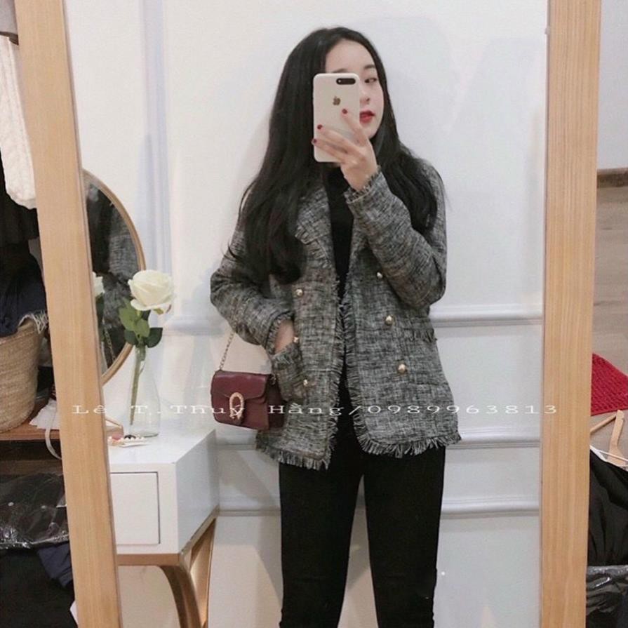 Áo Dạ Tweed Dài Tay Nữ  Xám Ghi Tua Rua Siêu Xinh TEMA | BigBuy360 - bigbuy360.vn
