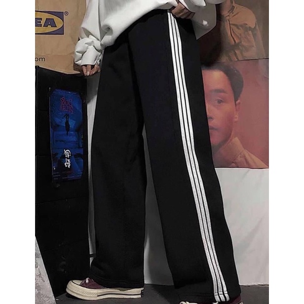 [CÓ ẢNH THẬT] Quần Ống Rộng 3 Sọc Nỉ Mềm Ulzzang Form Rộng Nam Nữ Unisex