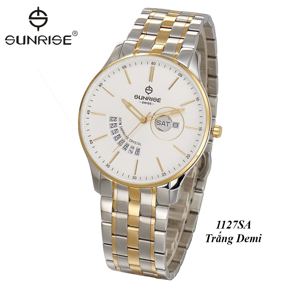 Đồng hồ nam siêu mỏng Sunrise 1127SA 2 lịch kính Sapphire chống xước chống nước tốt- Fullb