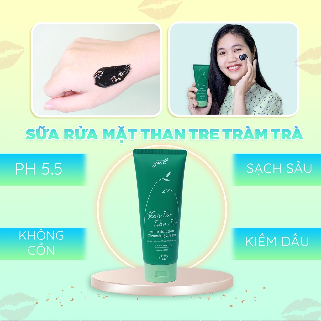 Sữa Rửa Mặt Than Tre An Toàn Cho Bà Bầu GUO - Không Sulfate Kiềm Dầu 8 Tiếng, Ngăn Ngừa Mụn Hiệu Quả 100g