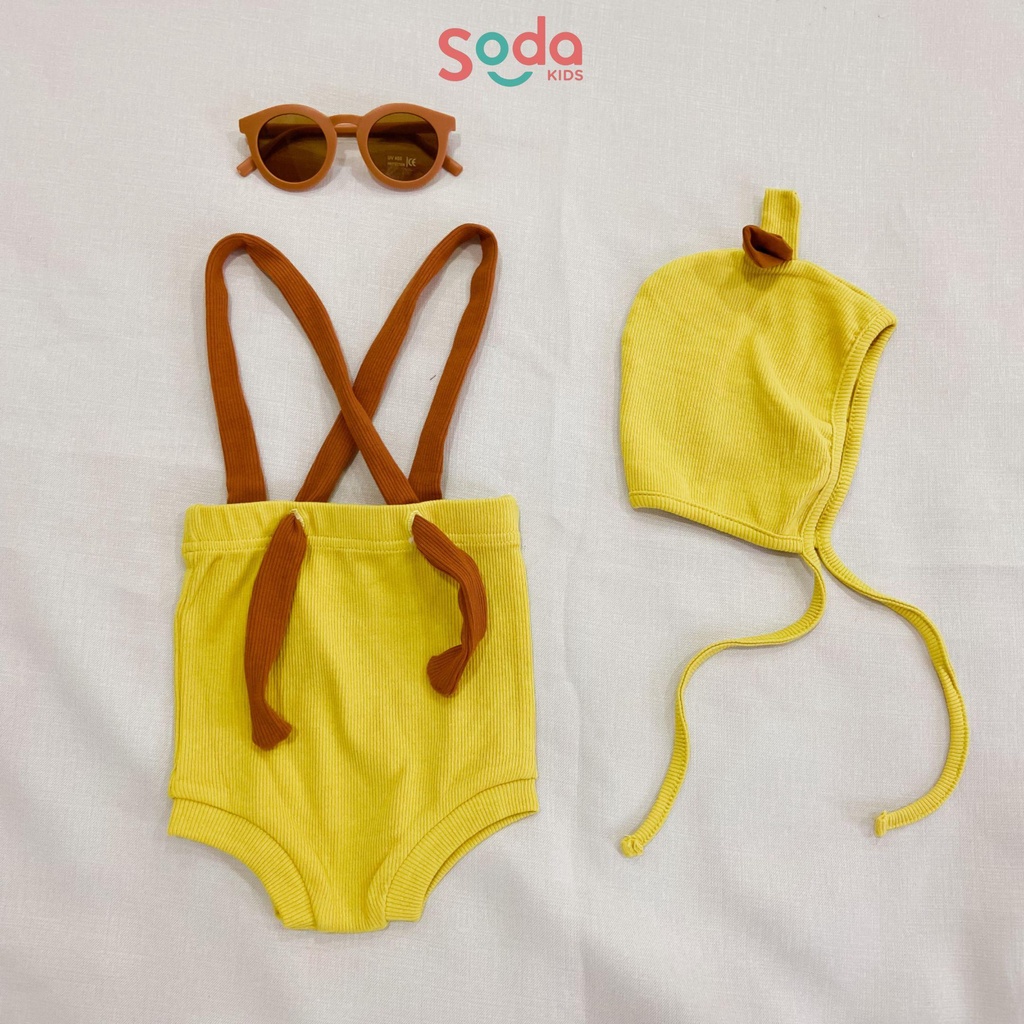 Bộ quần yếm đùi em bé tặng kèm mũ lá cute size 5 đến 13kg