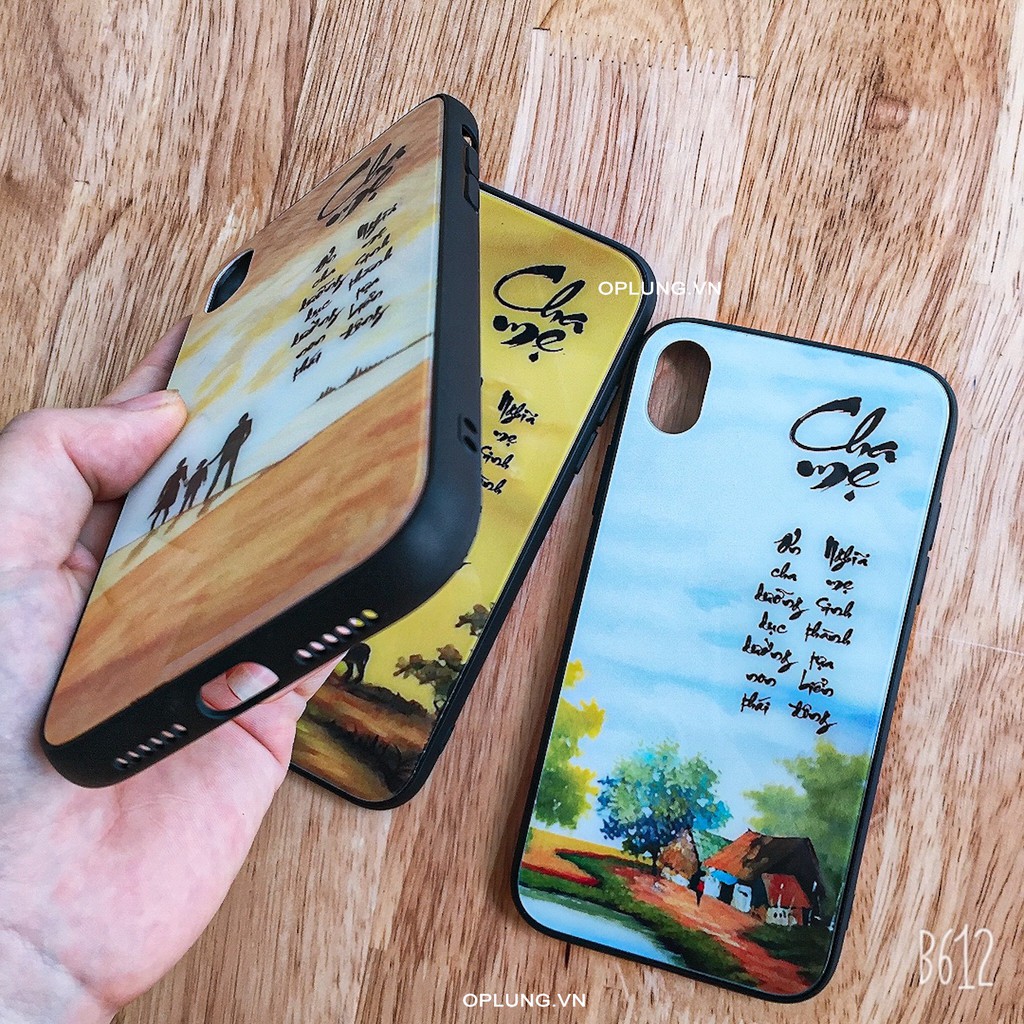 Ốp iphone 7plus- ốp kính tranh thư pháp Cha Mẹ dành cho iphone 7plus đủ mã từ 6 đến 11 pro max 12promax 13 pro max