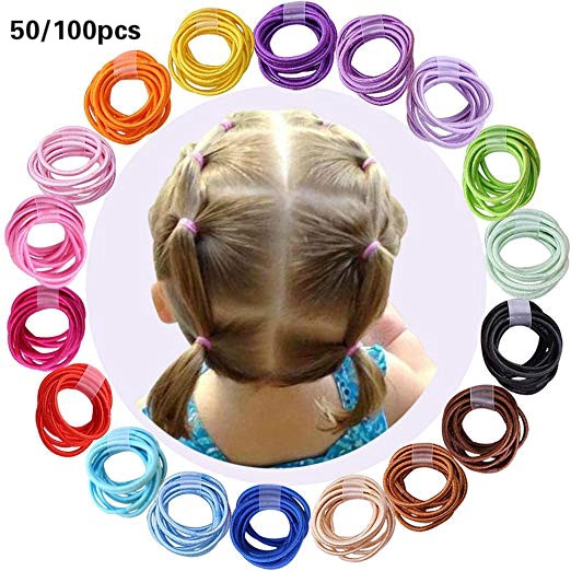 Set 50/100 Dây Cột Tóc Co Giãn Nhiều Màu Cho Bé Gái