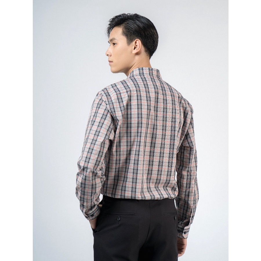 Áo sơ mi nam dài tay OWEN AR220151DT somi công sở vải sợi tre cao cấp màu kẻ caro đen ghi đỏ dáng suông tà lượn có túi