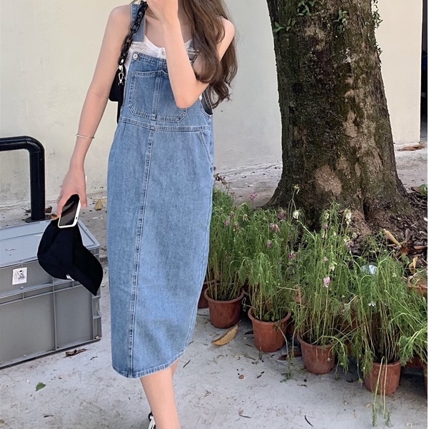 Váy yếm jean phong cách, váy yếm jean hai màu đen xanh_y2