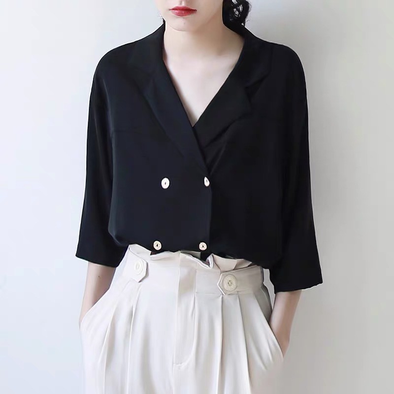 Áo sơ mi kiểu đen ngắn tay cho các nàng thanh lịch, áo sơ mi cho nàng bigsize