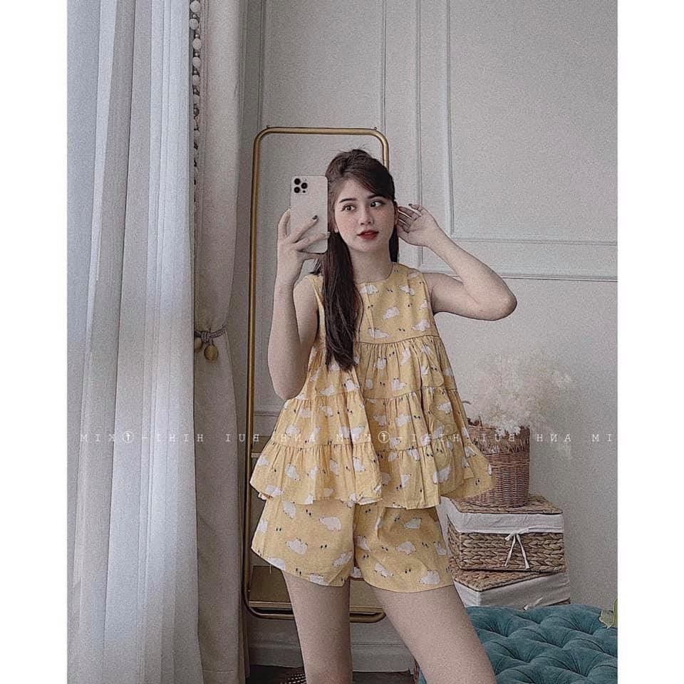 Bộ nữ đùi hình sát nách dáng Babydoll. Chất thô xước mềm đẹp.