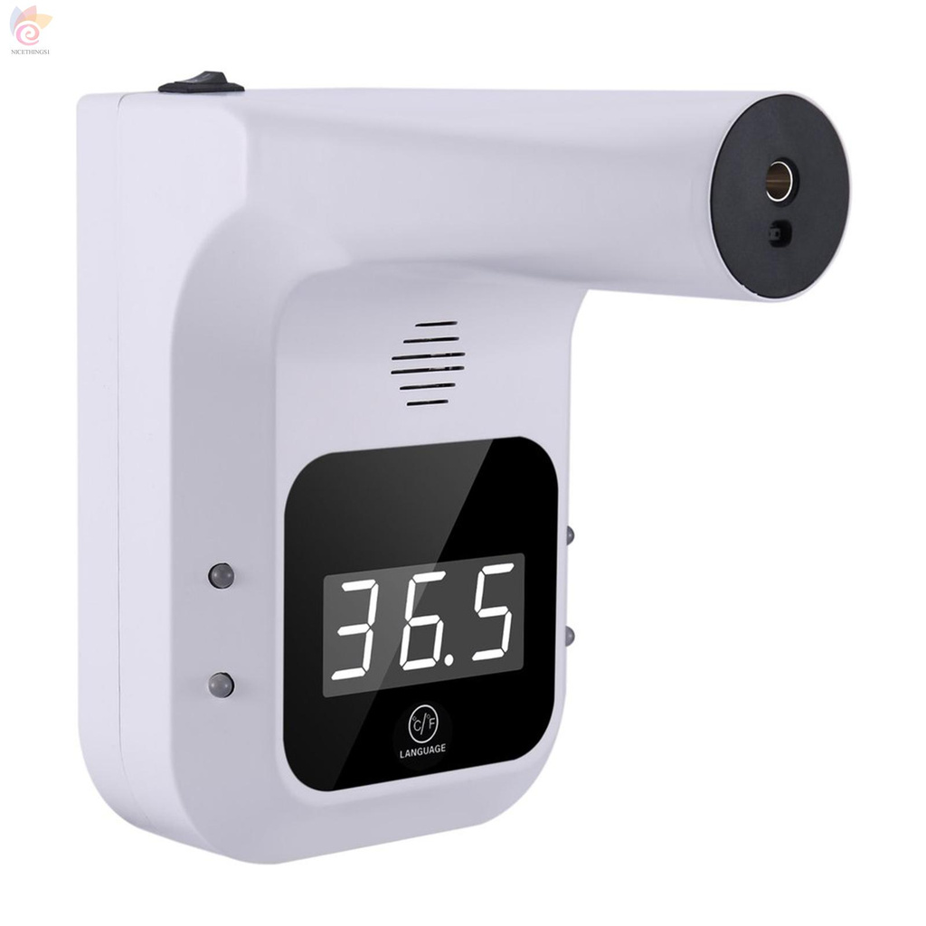 ET Wall Mounted Non-contact Infrared Forehead Thermometer 8 Languages Voice Broadcast Auto Measuring Thermometers High Temperature Alarm Wall Hanging or Tripod Support ℃/ ℉ for Offices Schools Restuarants Shops Factories