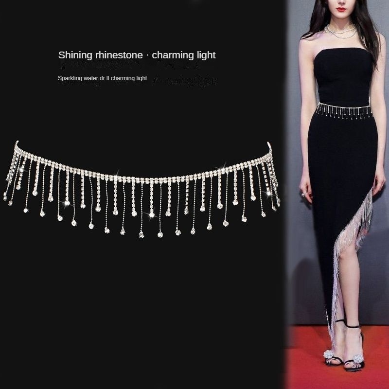 Thắt Lưng Dây Xích Tua Rua Đính Đá Kim Cương Thời Trang Quyến Rũ Cho Nữ