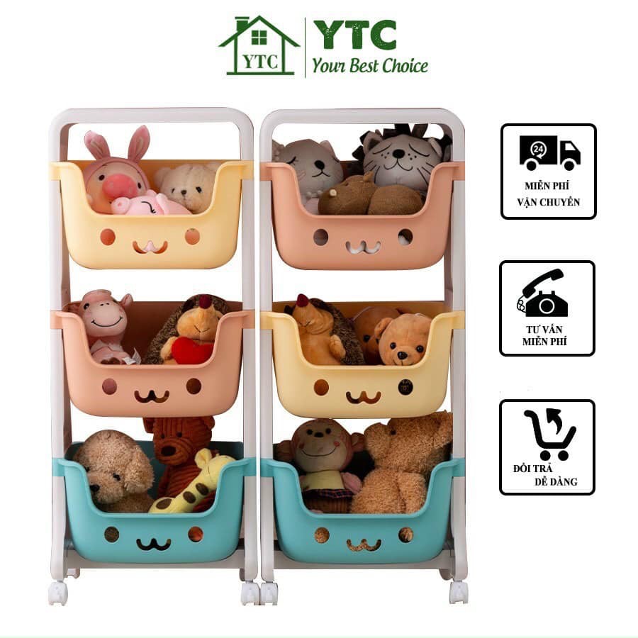 Kệ để đồ 3 tầng có bánh xe hình gấu đáng yêu