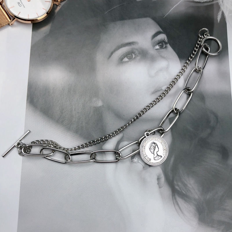 Vòng Tay Mặt Hình Đồng Xu Vàng Phong Cách Retro