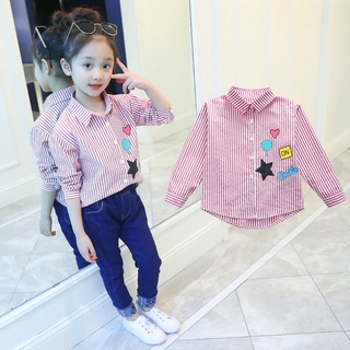 2024 bé gái áo sơ mi trẻ em áo sơ mi bé gái áo sơ mi tay dài áo sơ mi cotton sọc