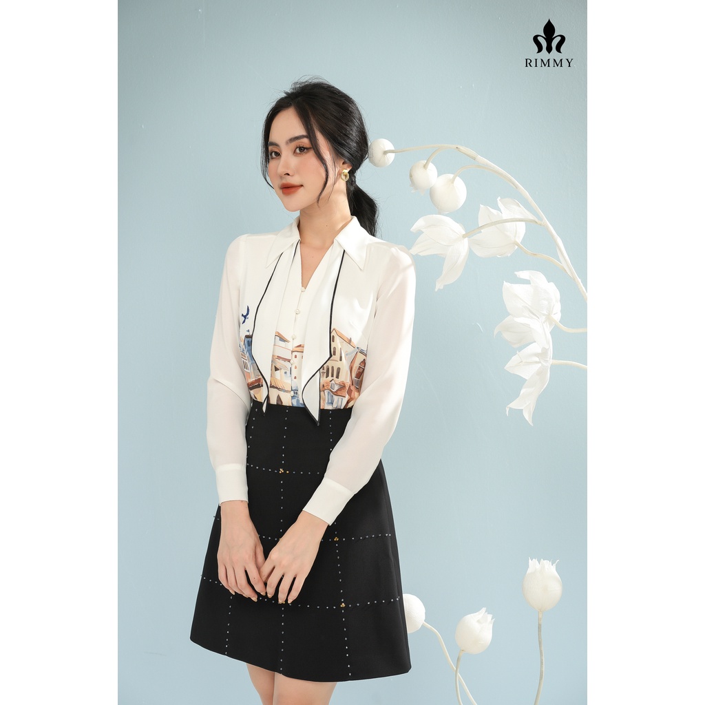 Áo sơ mi in hoạ tiết nơ trắng Seline Rimmy