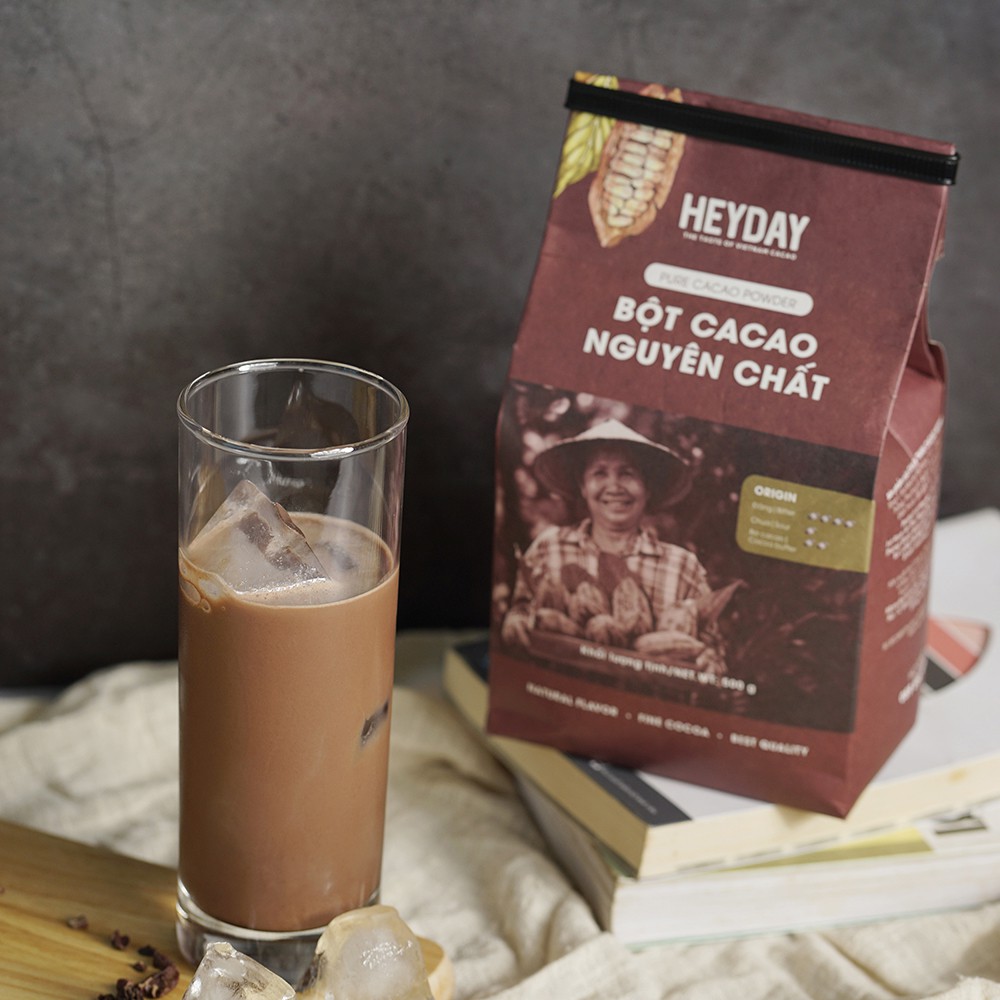 Bột cacao nguyên chất 100% Heyday - Dòng Origin thượng hạng - Túi giấy 100g, 250g - Chuẩn UTZ Quốc Tế