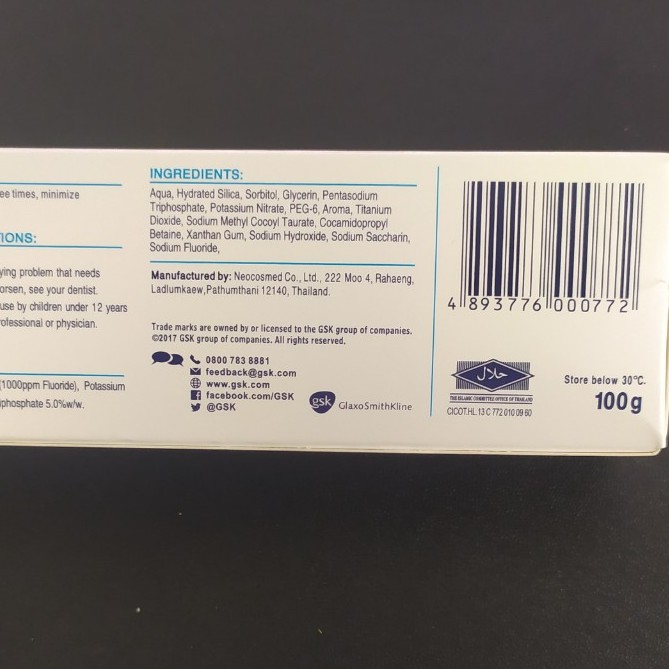 Sensodyne - Kem đánh trắng răng không ê buốt Gentle Whitening 100G - Made in Thailan