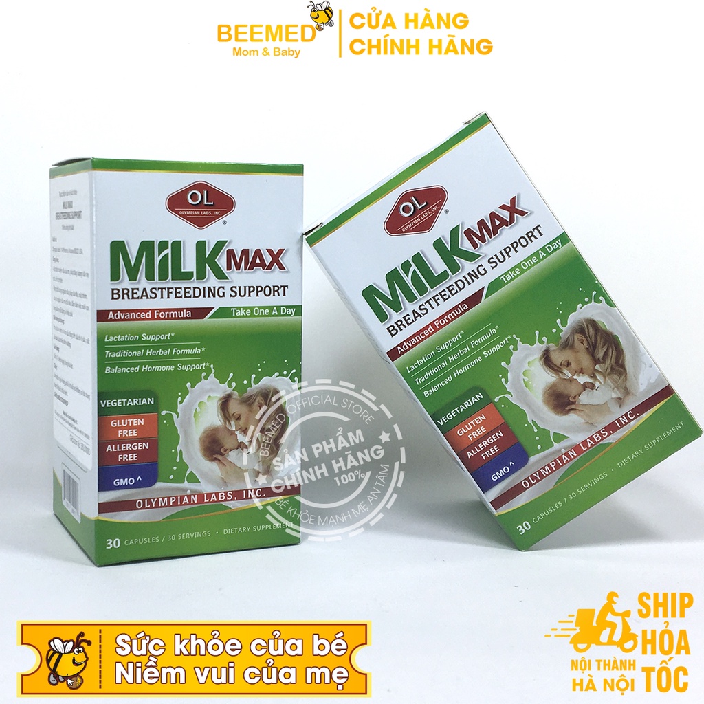 Viên lợi sữa Milk Max kích sữa cho mẹ sau sinh, cho con bú Hộp 30v từ Olympian Labs nhập khẩu từ Mỹ