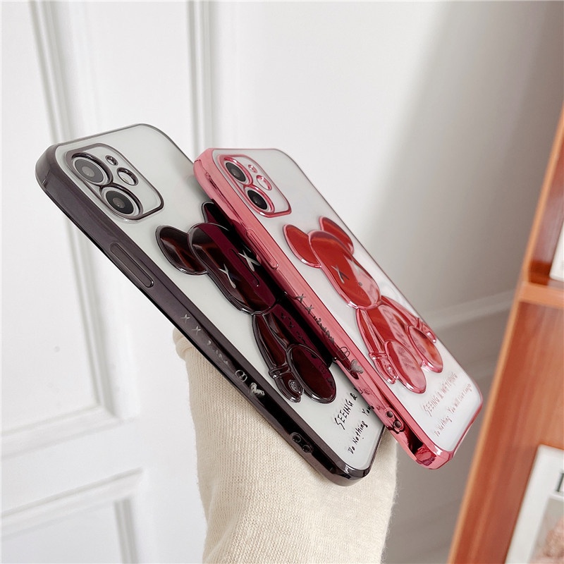 Ốp điện thoại TPU mềm mạ điện mẫu gấu 3D thích hợp cho iPhone 13 12 11 Pro Max XS Max XR X 8 7 Plus