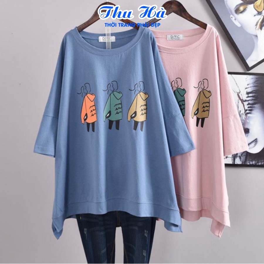 Áo thun unisex tay lỡ Thu Hà áo phông form rộng chất liệu thun Cotton co giãn in hình 3 Cô Gái