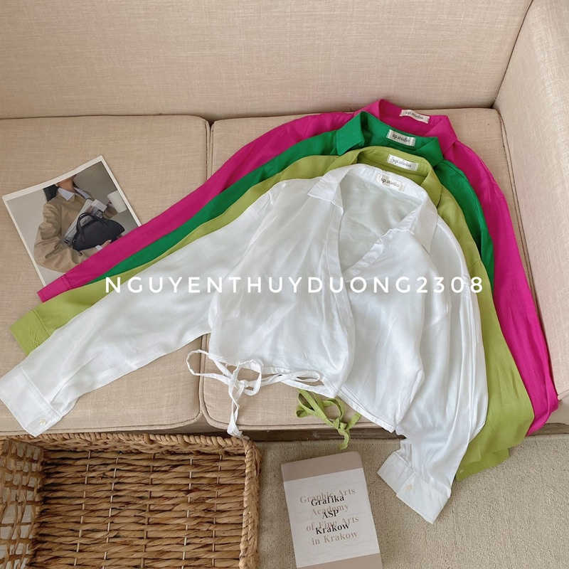 [NEW]ÁO SƠMI LỤA TẰM CROPTOP THẮT DÂY EO CỰC XINH