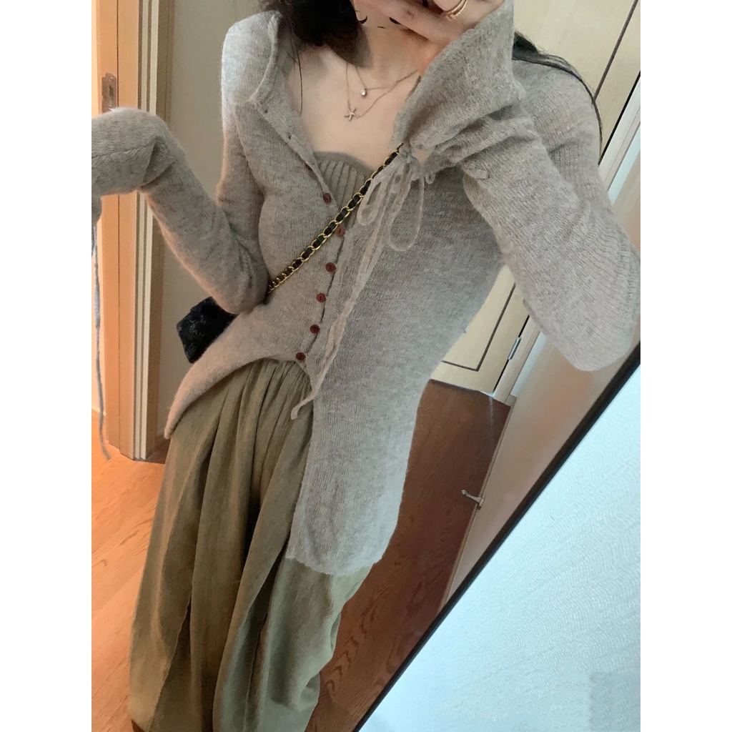 Porozi  Áo cardigan Dệt Kim Tay Dài Cổ Chữ V Phong Cách Thời Trang Hàn Quốc Dành Cho Nữ
