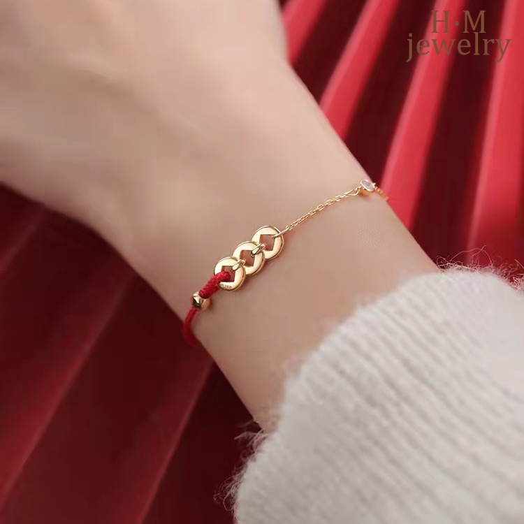 Vòng Tay Dây Đỏ Mặt Đồng Xu Sang Trọng Cho Nữ