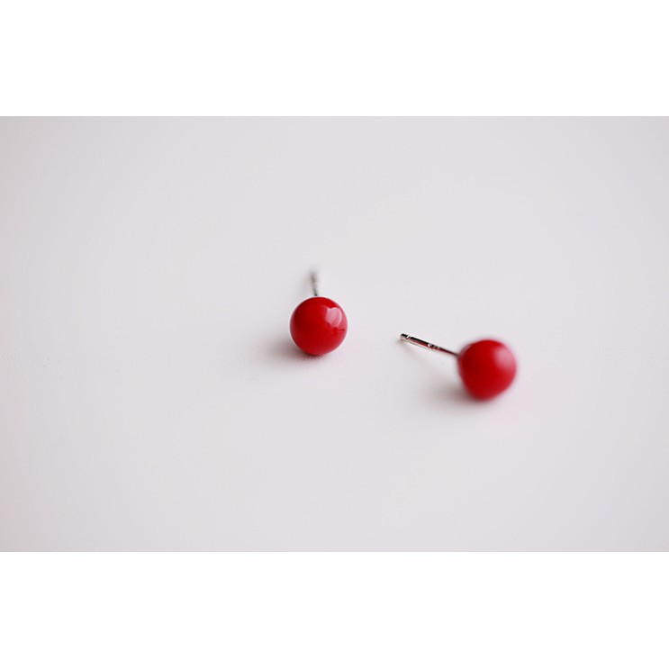 Hoa tai hạt châu đỏ bạc 925