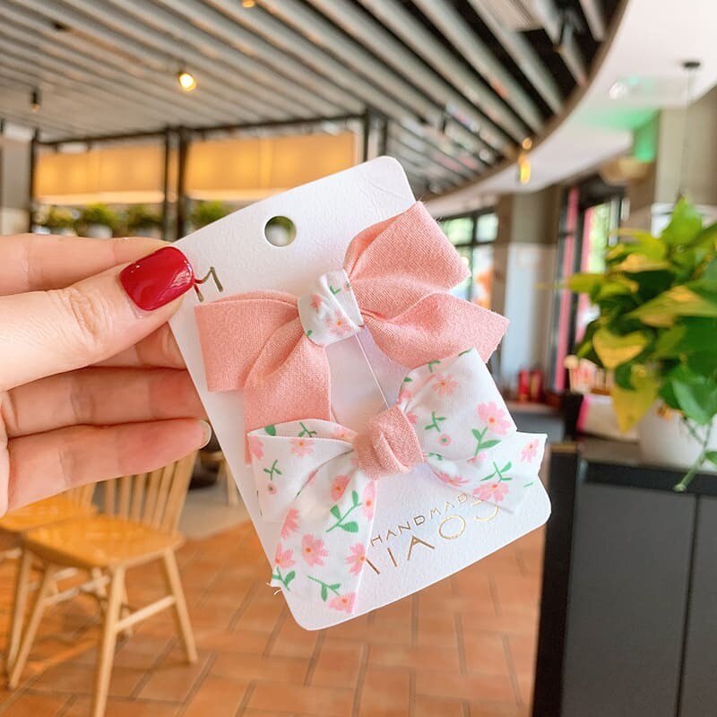 Bộ 2 Kẹp Tóc Nơ Họa Tiết Hoa Xinh Xắn Cho Bé Gái