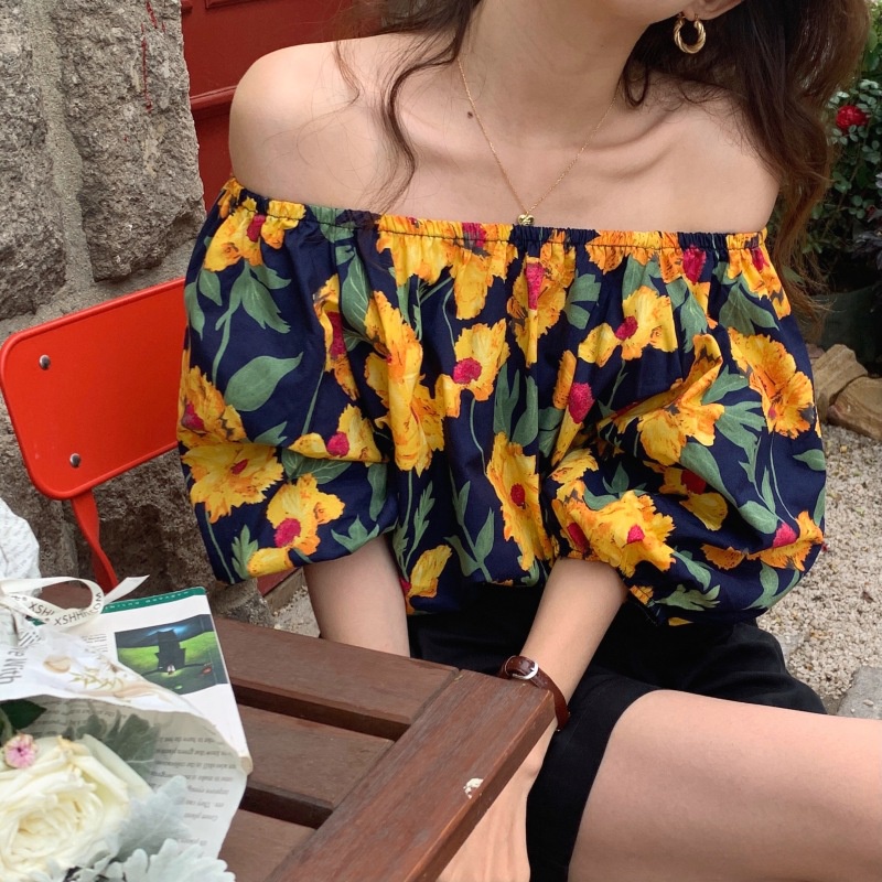 Áo Kiểu Trễ Vai Tay Ngắn Hoạ Tiết Hoa Thời Trang Mùa Hè Cho Phái Nữ