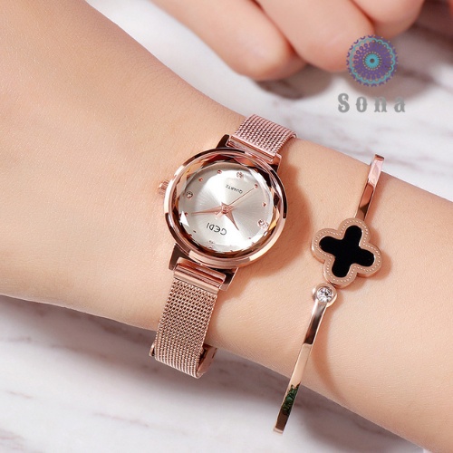 Đồng hồ nữ D8 dây hợp kim mặt tròn nhỏ gọn thông minh đeo tay đẹp cao cấp giá rẻ Gedi