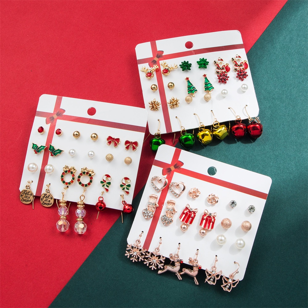 Set 9/12 đôi bông tai thẻ hình cây thông Noel