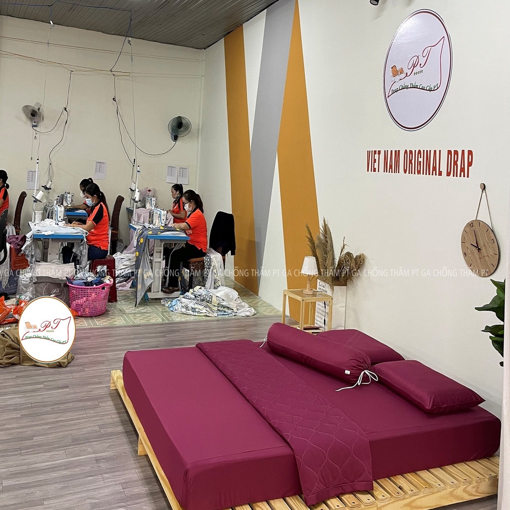 Bộ ga chống thấm cotton cho bé, drap chống thấm nước cao cấp kèm vỏ gối đầu và vỏ gối ôm mềm mịn mát (trơn nho)