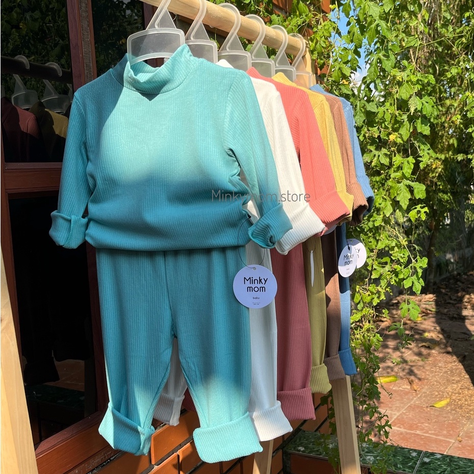 [MINKYMOM QC] Bộ Dài Tay Cổ 3p Thun Tăm Co Dãn Dày Dặn Mùa Thu Đông Cho Bé Minky Mom Quảng Châu