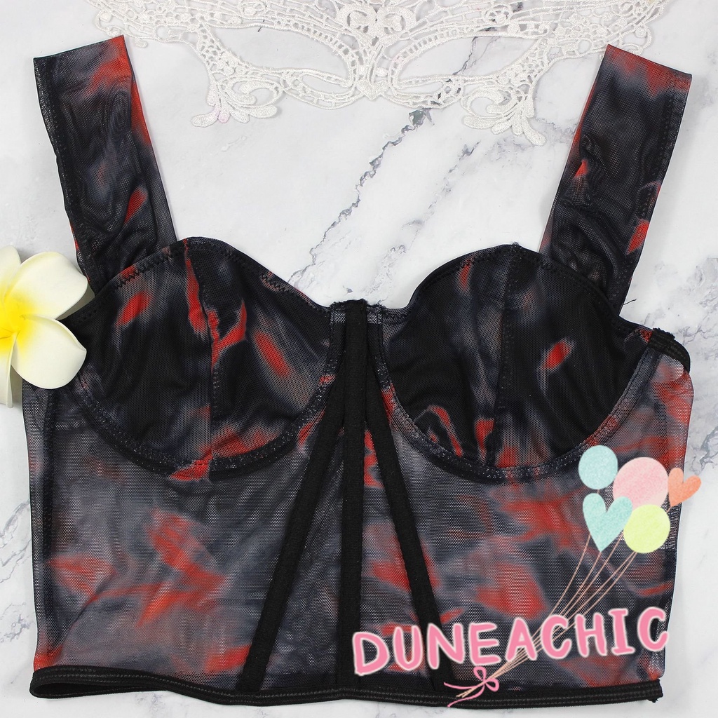 DUNEA Áo Tank Top Lưới Hở Lưng In Họa Tiết Gợi Cảm Cho Nữ