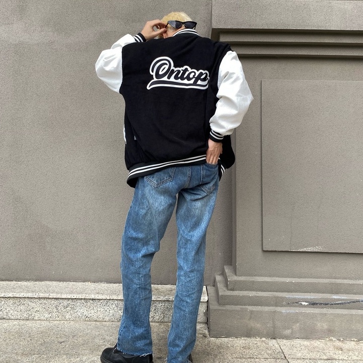 Áo Khoác Varsity Jacket Corduroy màu đen bomber bóng chày basic nam nữ form rộng Local Brand ONTOP