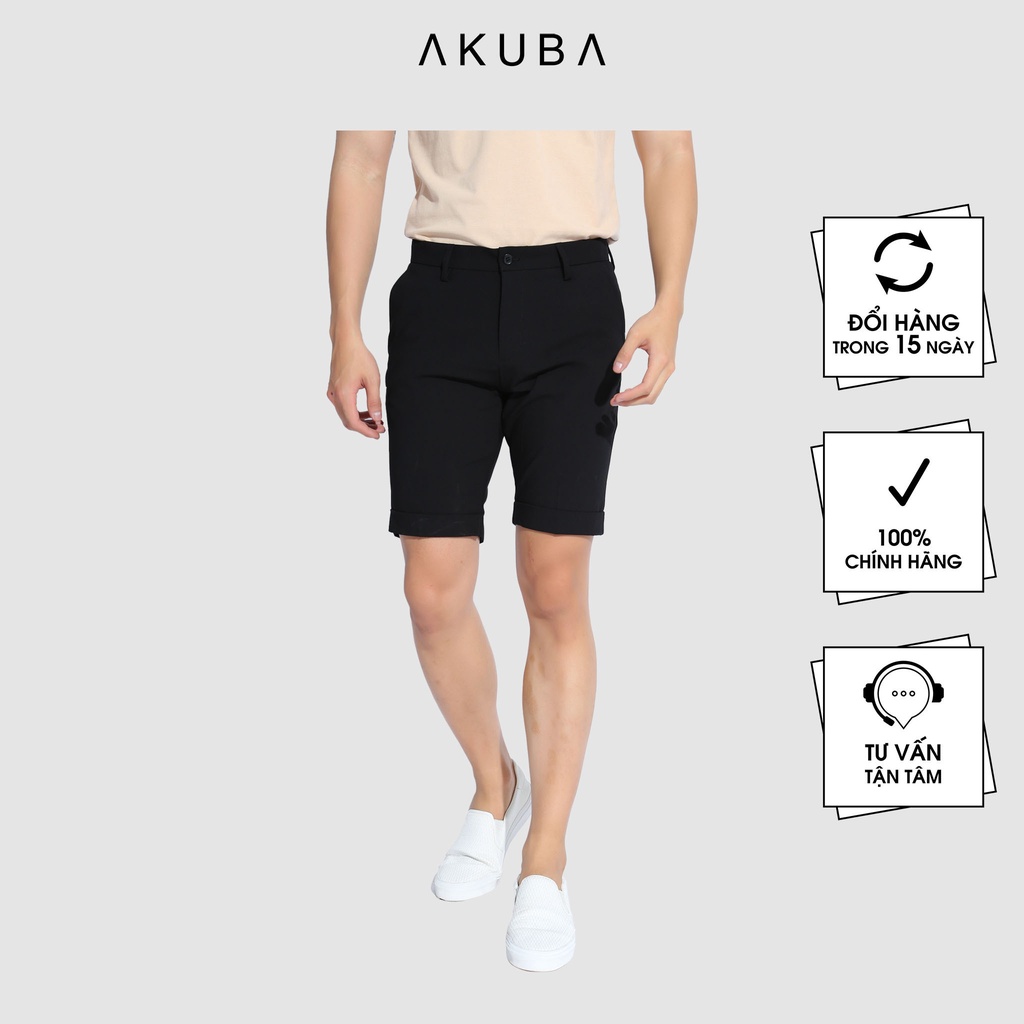 Quần Short Kaki Nam Đen-Xám Trơn Basic Sang Trọng AKUBA mềm mịn, trẻ trung phong cách hàn quốc | 01K3006